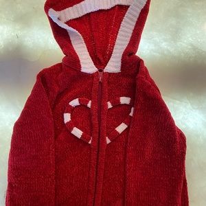 Size 24 mos, Red sweater jacket with hoodie and front heart design!